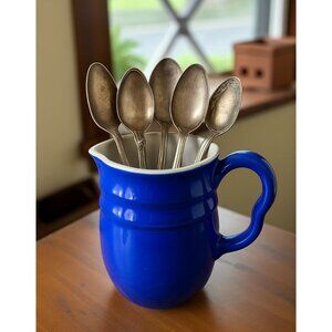 Vintage Oxford Stoneware – Made USA Blue Milk Pitcher Creamer Farmhouse Kitchen